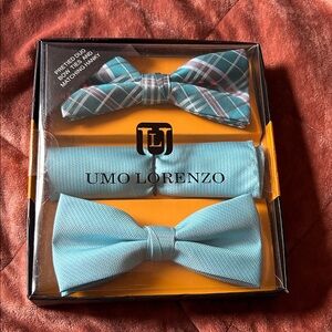 Lorenzo Teal and Plaid Bow Tie Set